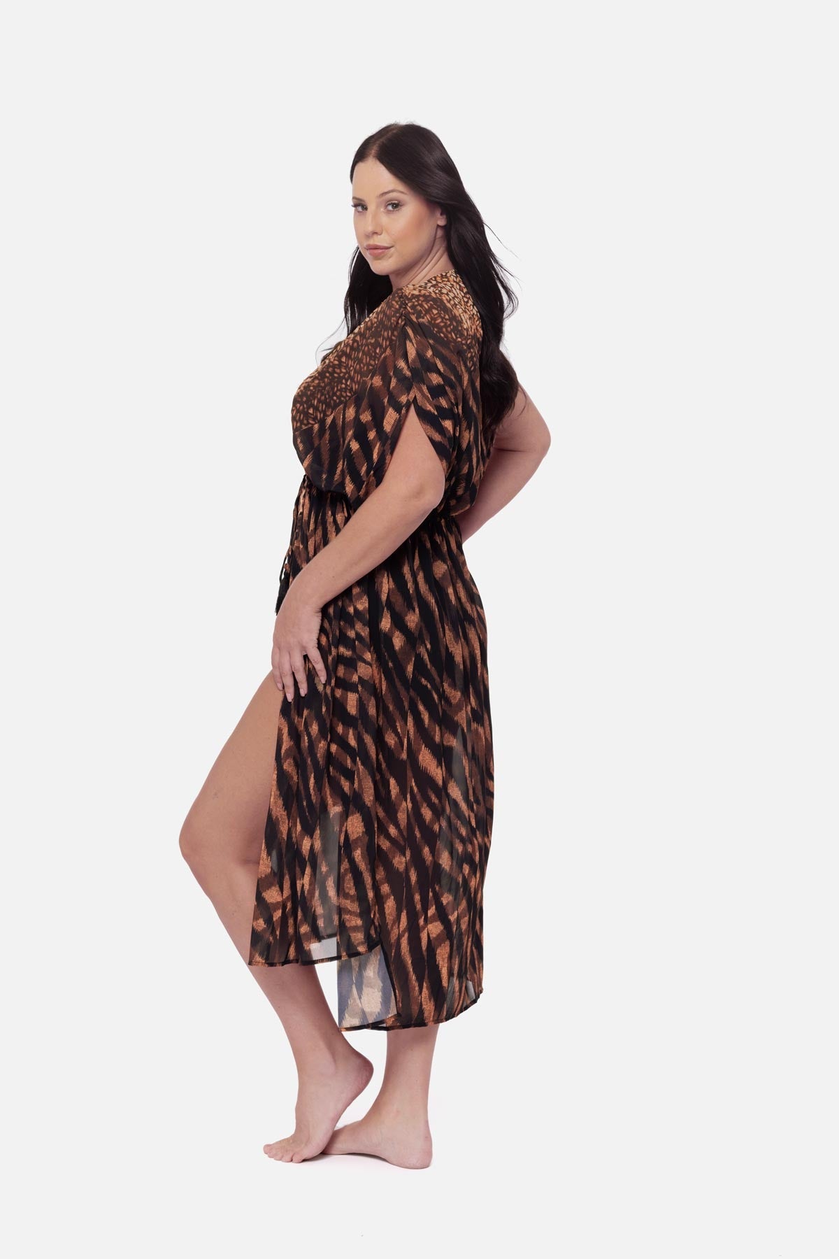 Miraclesuit Black/Brown Plus Size Beaded Kimono Cover Up in Raya De Safari