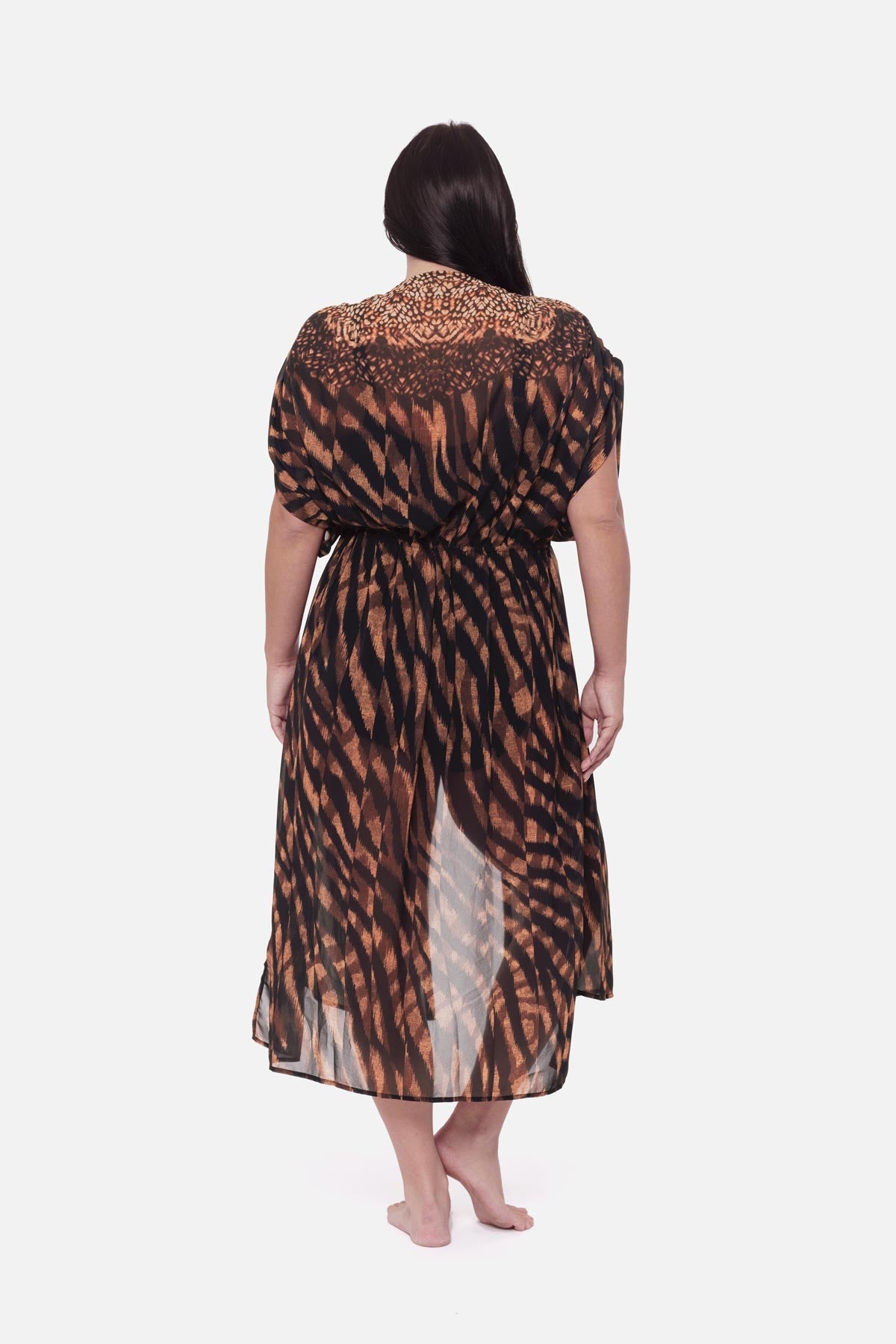 Miraclesuit Black/Brown Plus Size Beaded Kimono Cover Up in Raya De Safari