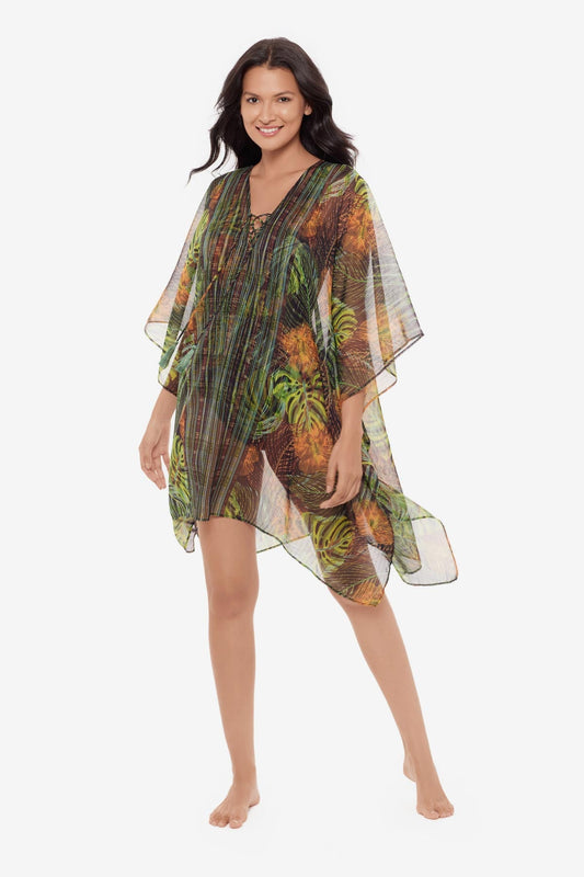 Miraclesuit Black/Multi Caftan Cover Up in Sunset Islet