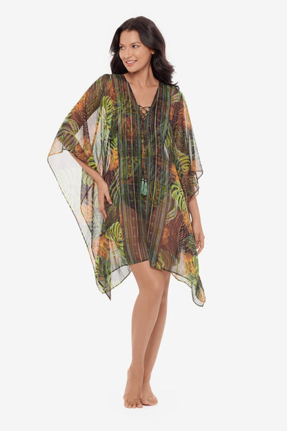 Miraclesuit Black/Multi Caftan Cover Up in Sunset Islet