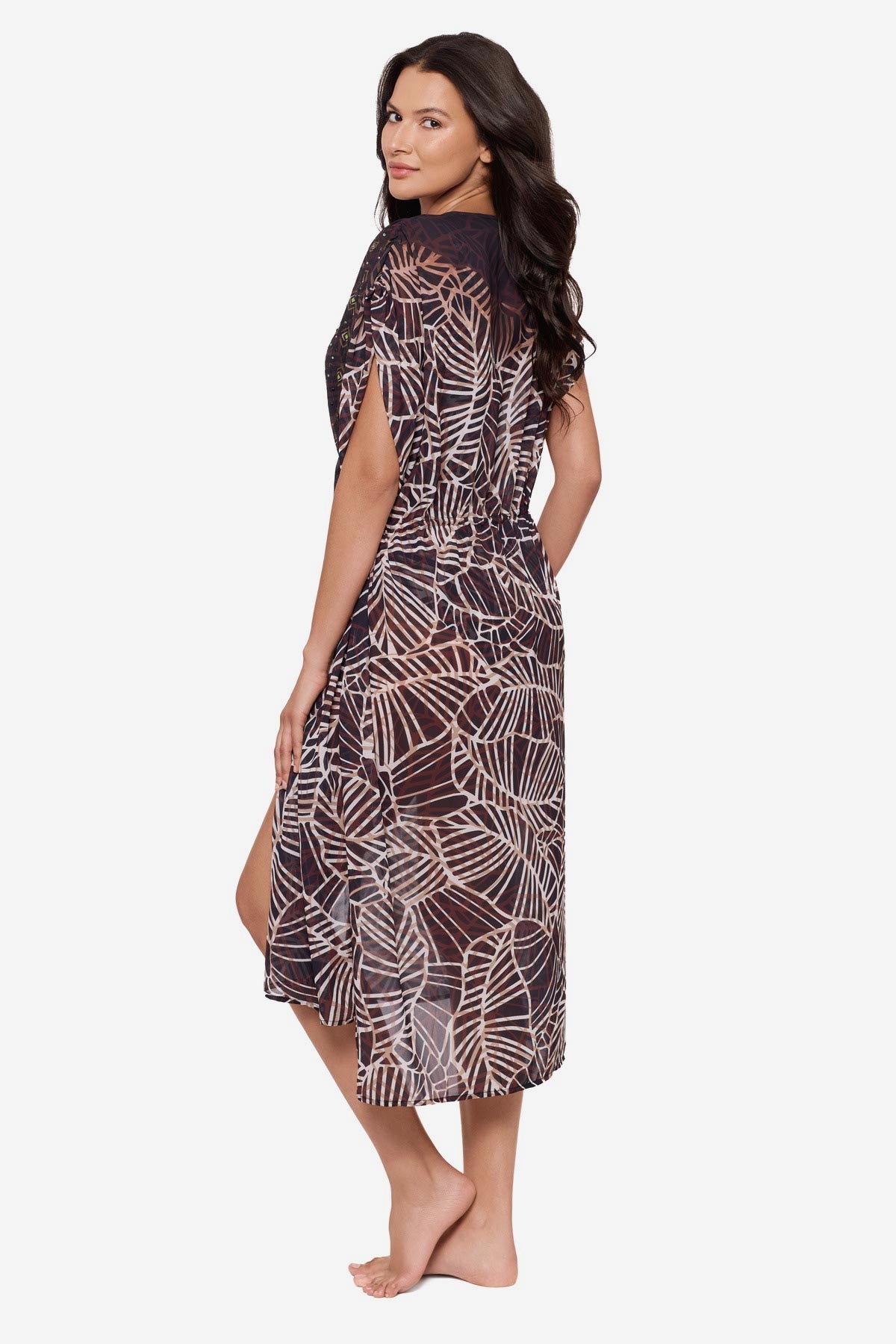 Miraclesuit Black/Multi Beaded Kimono Cover Up in Let's Be Fronds