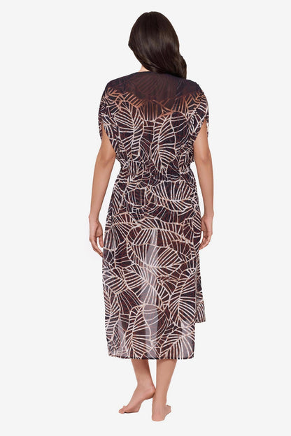Miraclesuit Black/Multi Beaded Kimono Cover Up in Let's Be Fronds