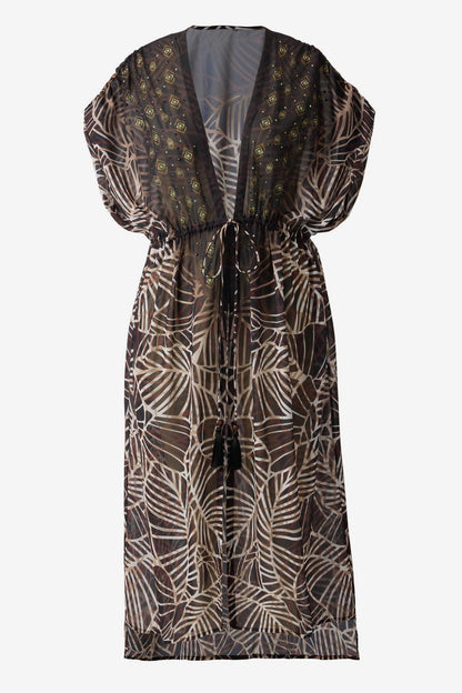 Miraclesuit Black/Multi Beaded Kimono Cover Up in Let's Be Fronds