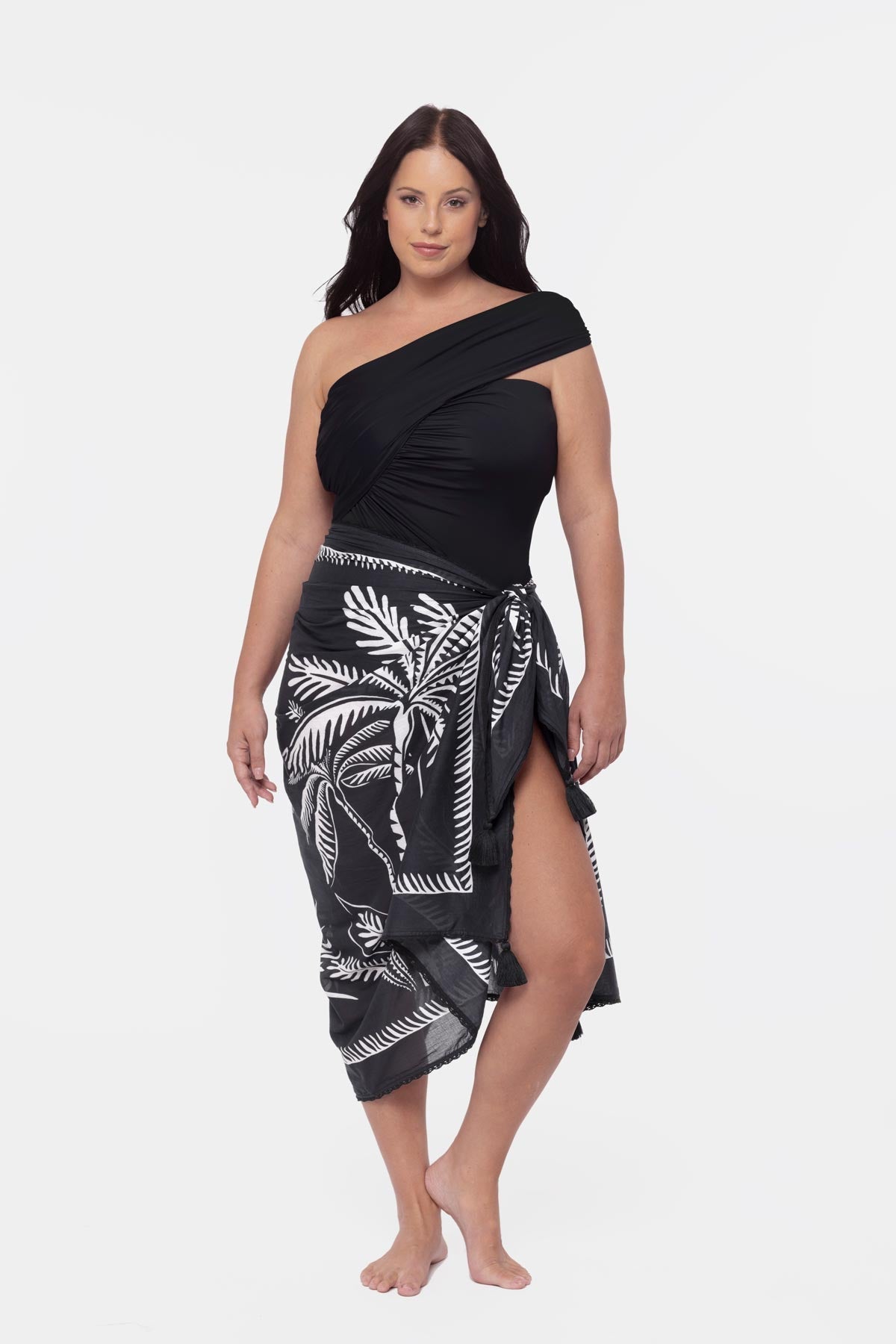 Miraclesuit Black/Multi Magicsuit Plus Size Pareo Cover Up in Hearts Of Palm