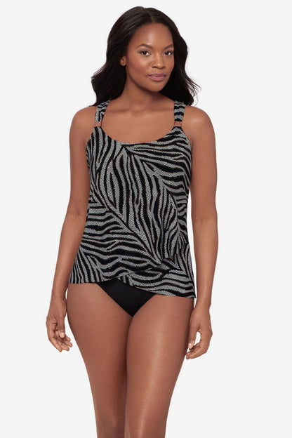Miraclesuit Black/White DD-Cup Dazzle Tankini Top in Zirconic