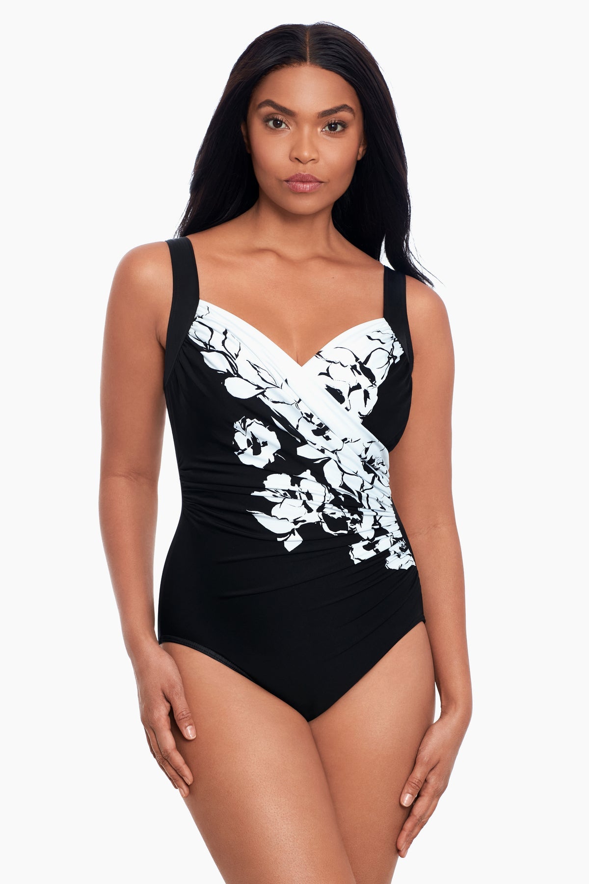 Miraclesuit Black/White Sub Rosa Sanibel One Piece Swimsuit DD-Cup