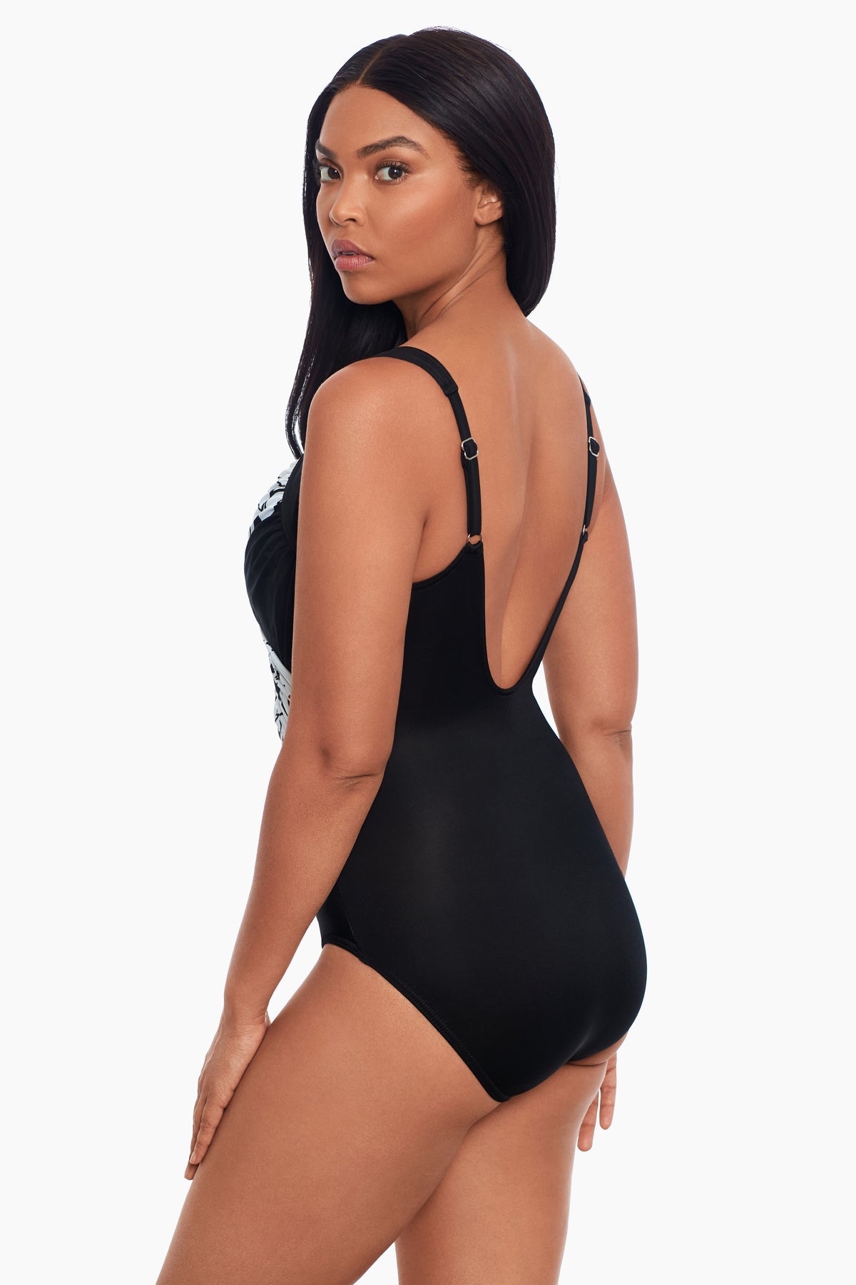 Miraclesuit Black/White Sub Rosa Sanibel One Piece Swimsuit DD-Cup