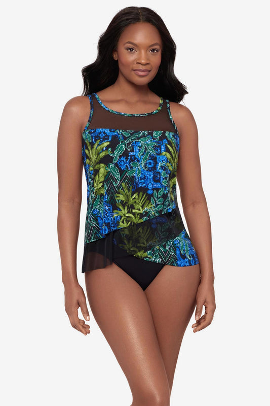 Miraclesuit Black/Multi DD-Cup Mirage Tankini Top in Gasparilla