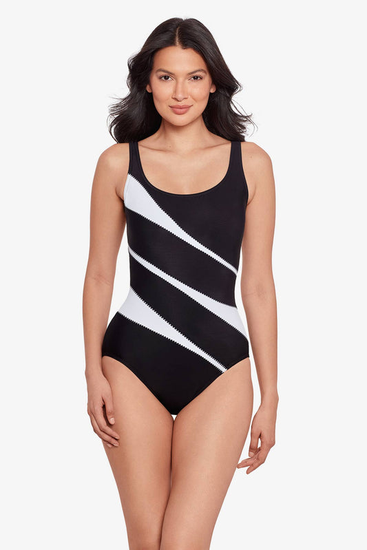 Miraclesuit Black/White Colorblock Helix One Piece Swimsuit DD-Cup