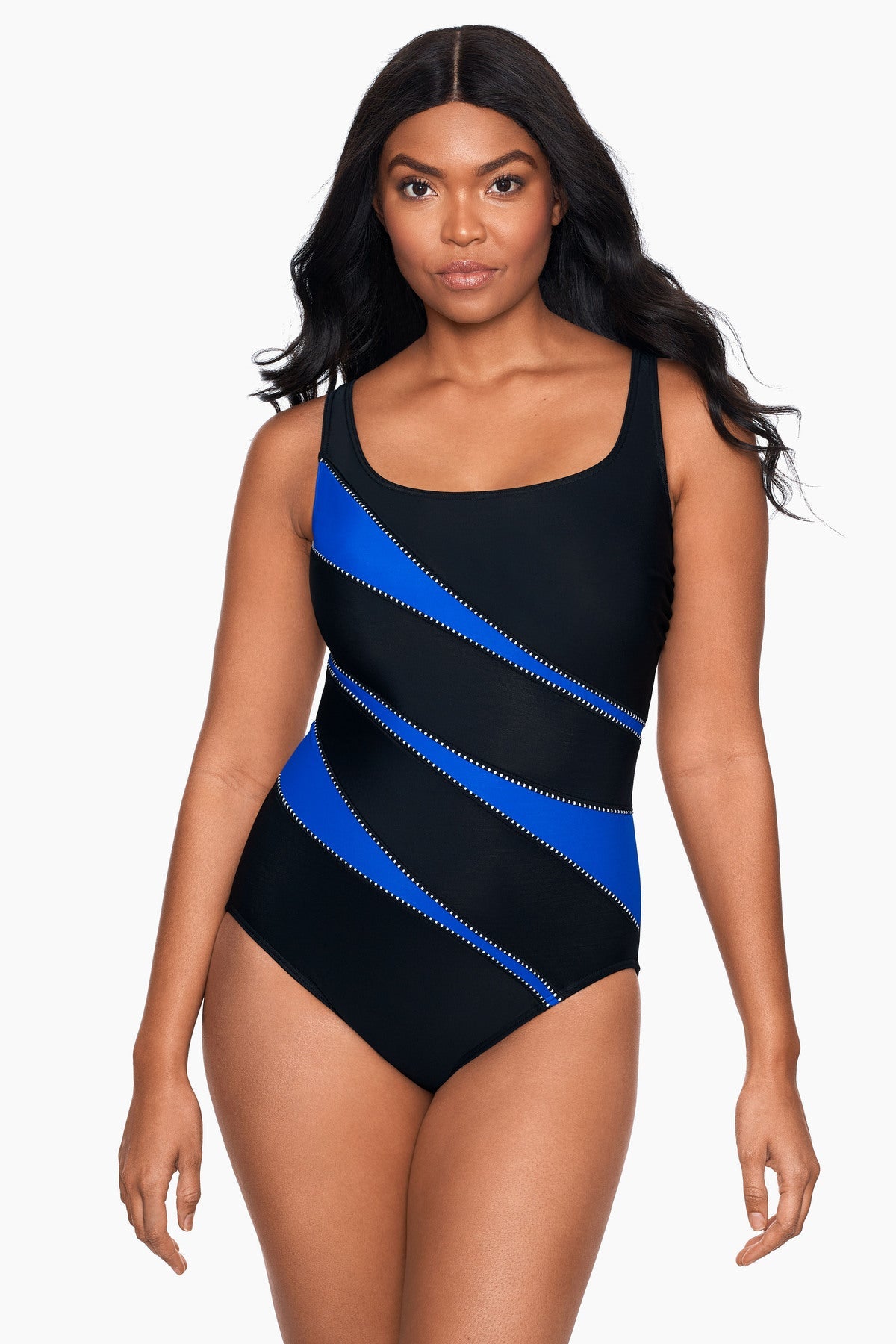 Miraclesuit Black/White Colorblock Helix One Piece Swimsuit DD-Cup
