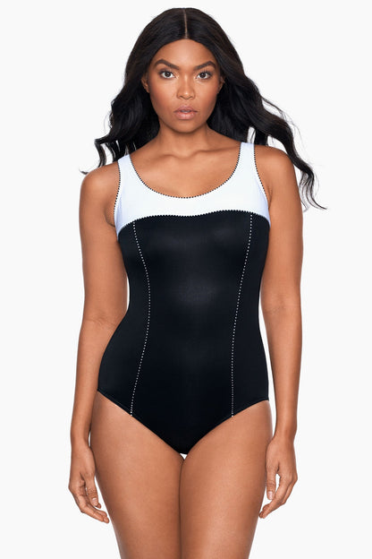 Miraclesuit Black/White Colorblock Touche One Piece Swimsuit DD-Cups