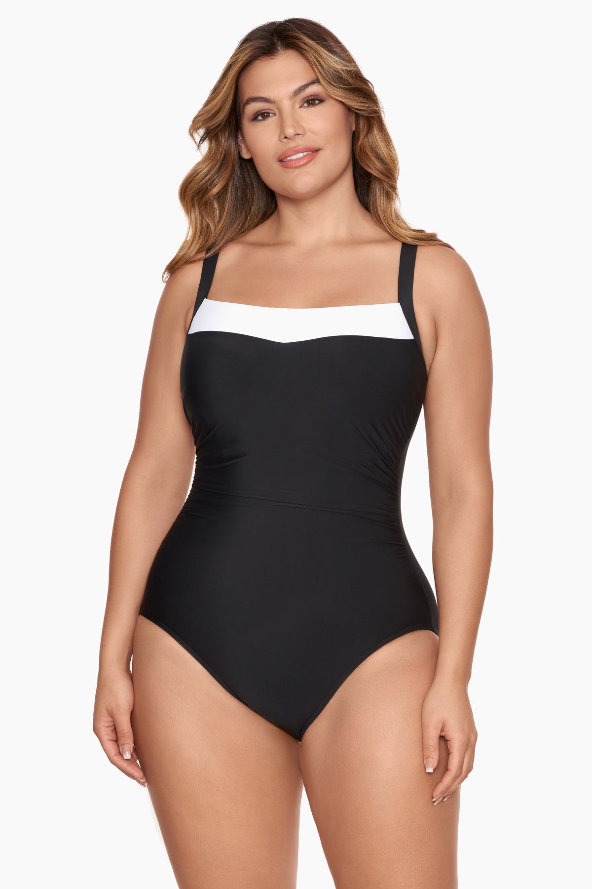 Miraclesuit Black/White Colorblock Kara One Piece Swimsuit DD-Cup