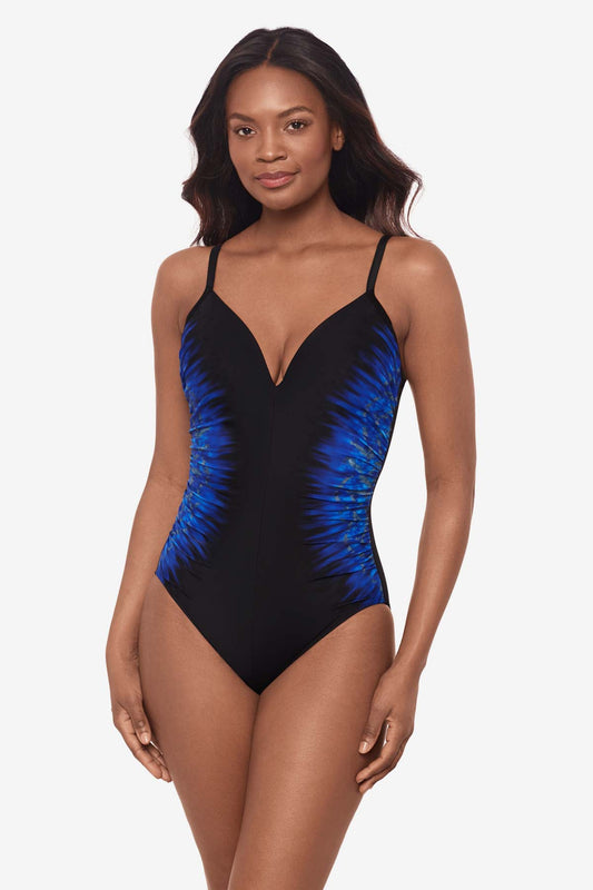 Miraclesuit Blue/Black Paka Mayan Temptation One Piece Swimsuit DD-Cup