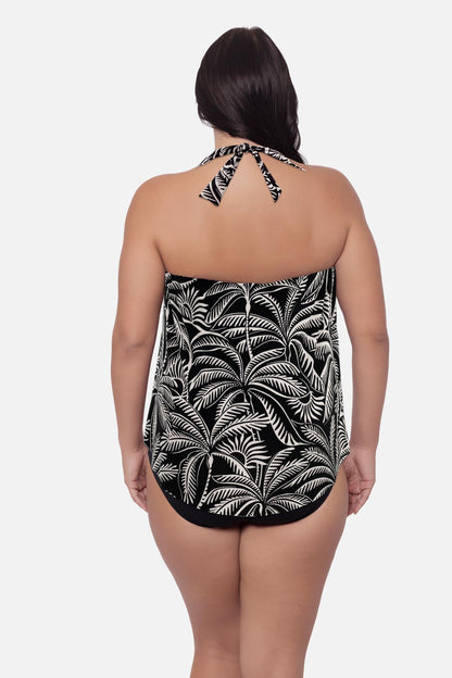 Miraclesuit Black/Multi Magicsuit Plus Size Sophie Tankini Top in Hearts Of Palm