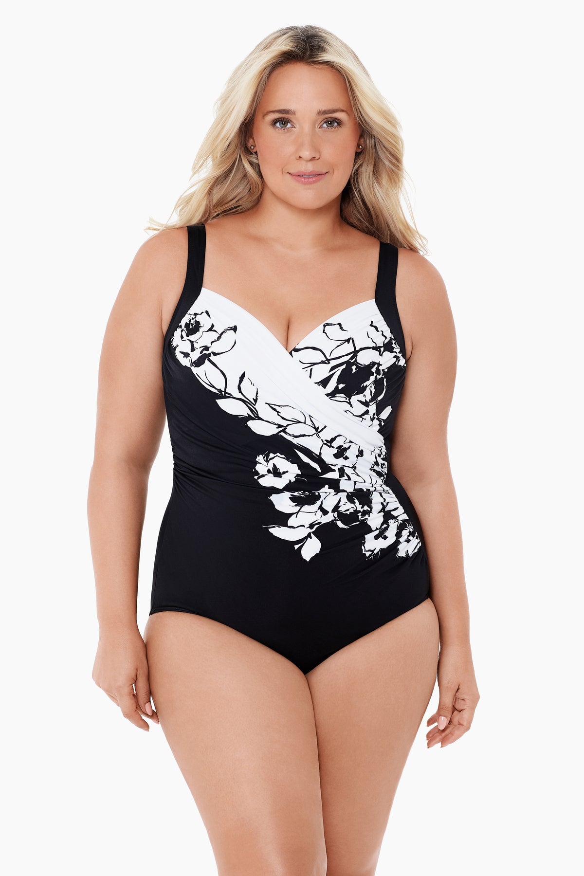Miraclesuit Black/White Plus Size Sub Rosa Sanibel One Piece Swimsuit