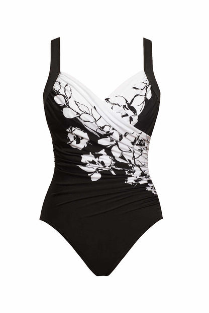 Miraclesuit Black/White Plus Size Sub Rosa Sanibel One Piece Swimsuit