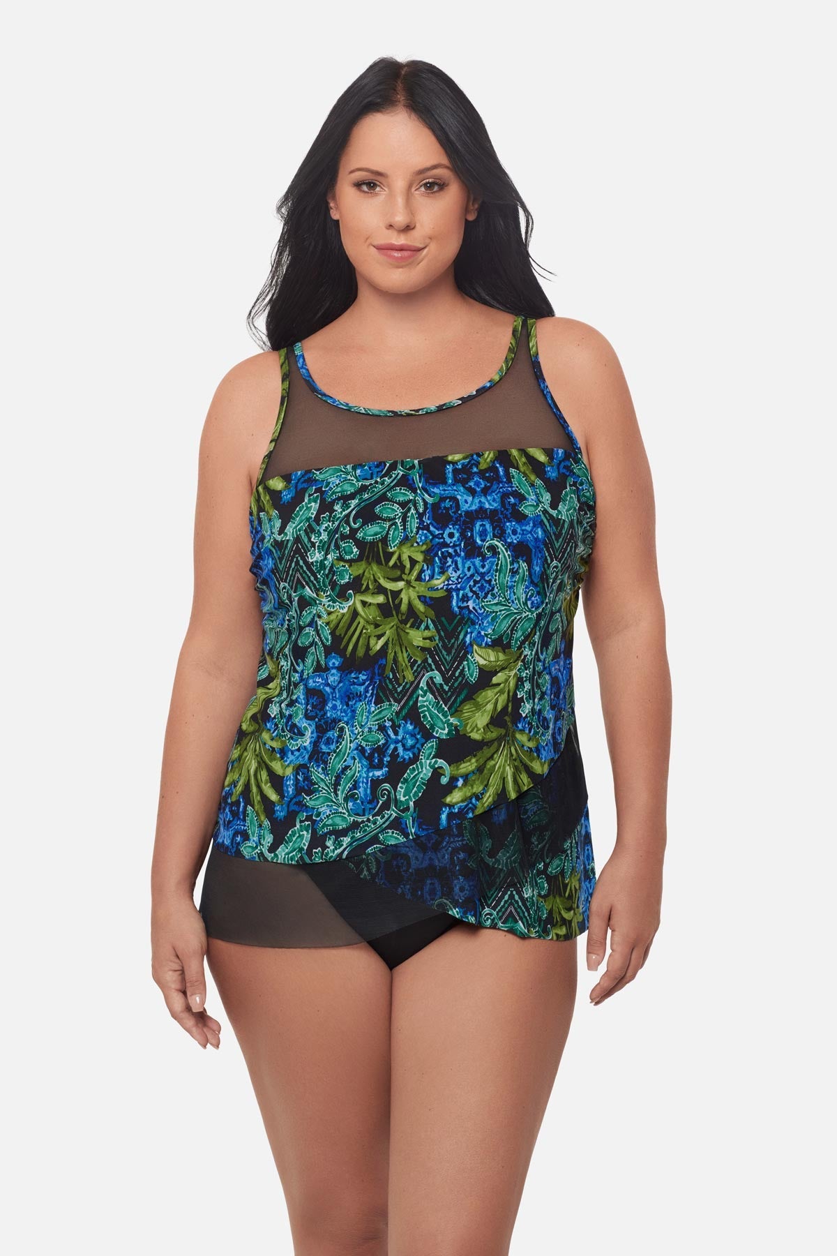 Miraclesuit Black/Multi Plus Size Mirage Tankini Top in Gasparilla
