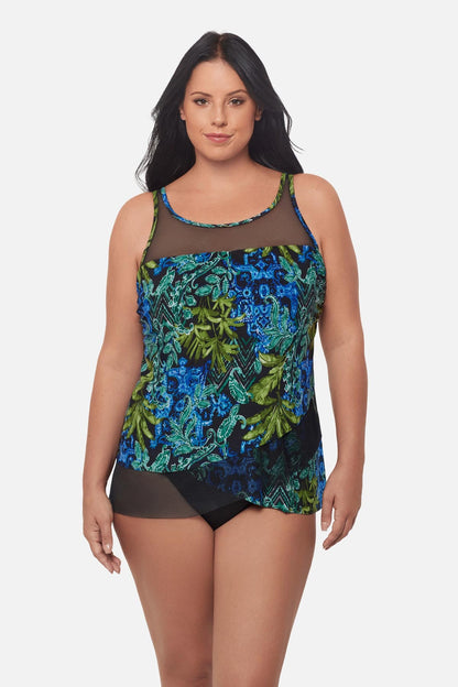 Miraclesuit Black/Multi Plus Size Mirage Tankini Top in Gasparilla