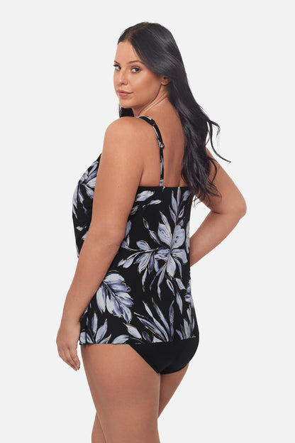 Miraclesuit Black/White Plus Size Mirage Tankini Top in Fiore Di Luna
