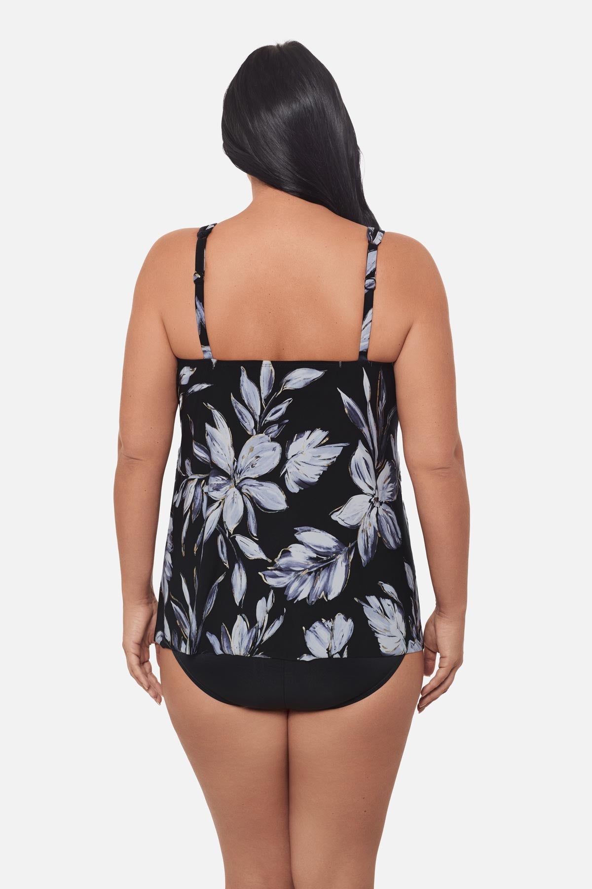 Miraclesuit Black/White Plus Size Mirage Tankini Top in Fiore Di Luna