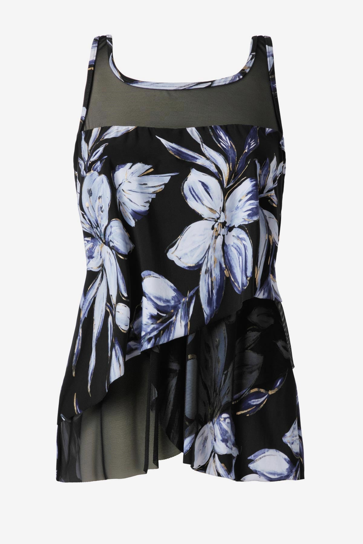 Miraclesuit Black/White Plus Size Mirage Tankini Top in Fiore Di Luna