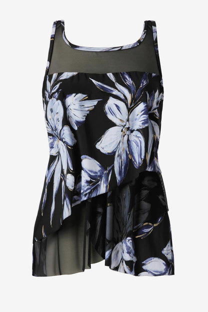 Miraclesuit Black/White Plus Size Mirage Tankini Top in Fiore Di Luna