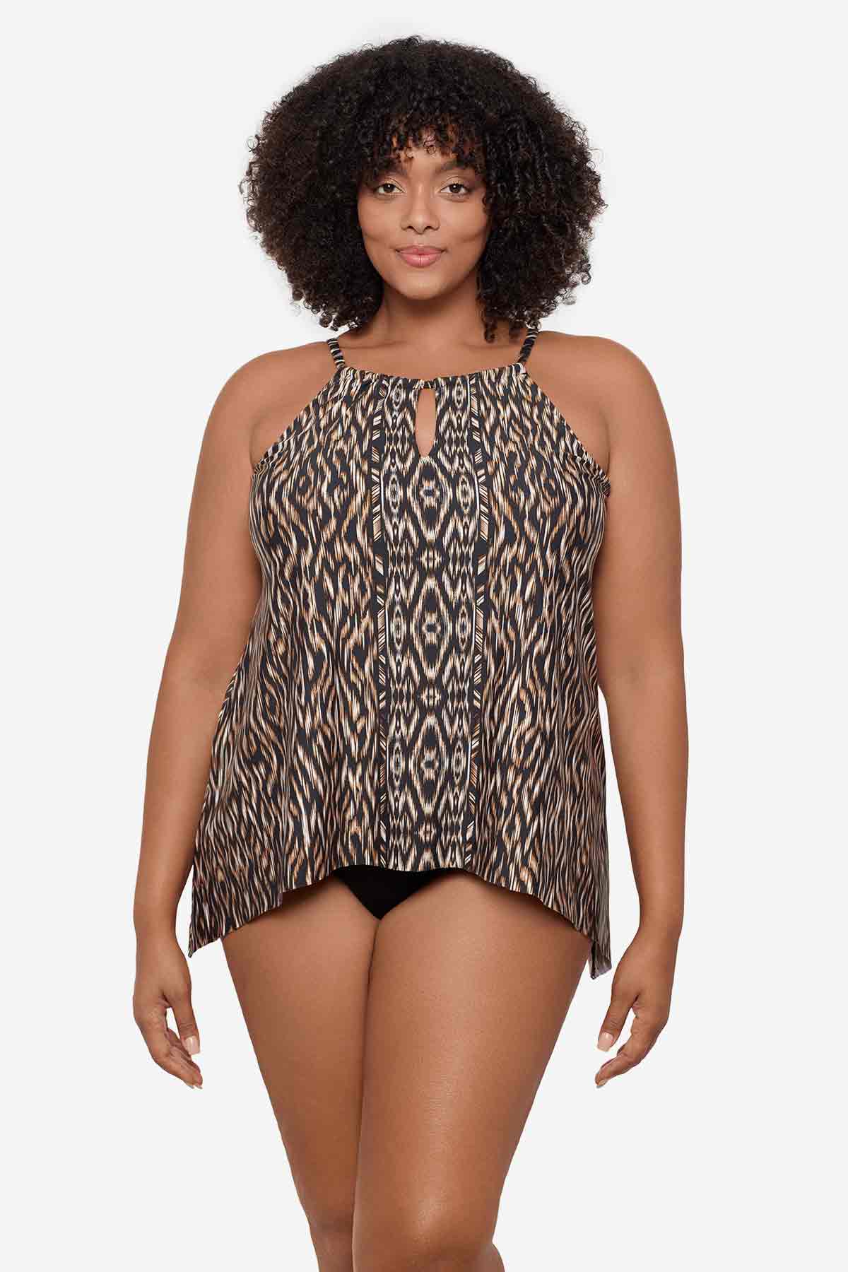 Miraclesuit Black/Multi Plus Size Topkapi Peephole Tankini Top