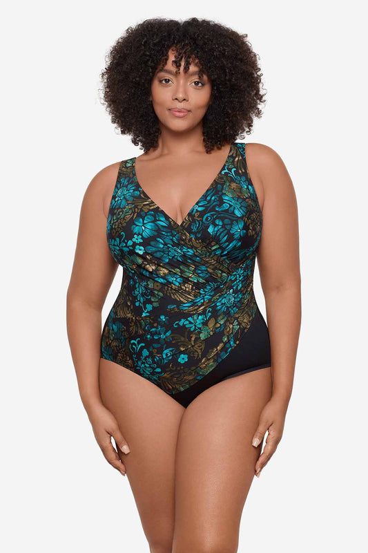 Miraclesuit Black/Multi Plus Size Flor De Mare Oceanus One Piece Swimsuit