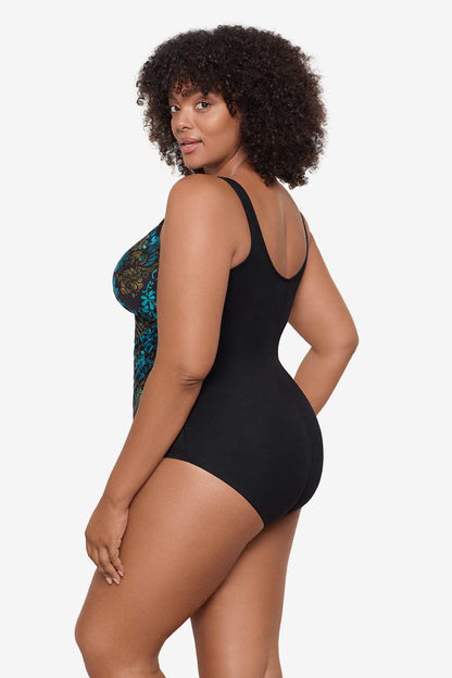 Miraclesuit Black/Multi Plus Size Flor De Mare Oceanus One Piece Swimsuit