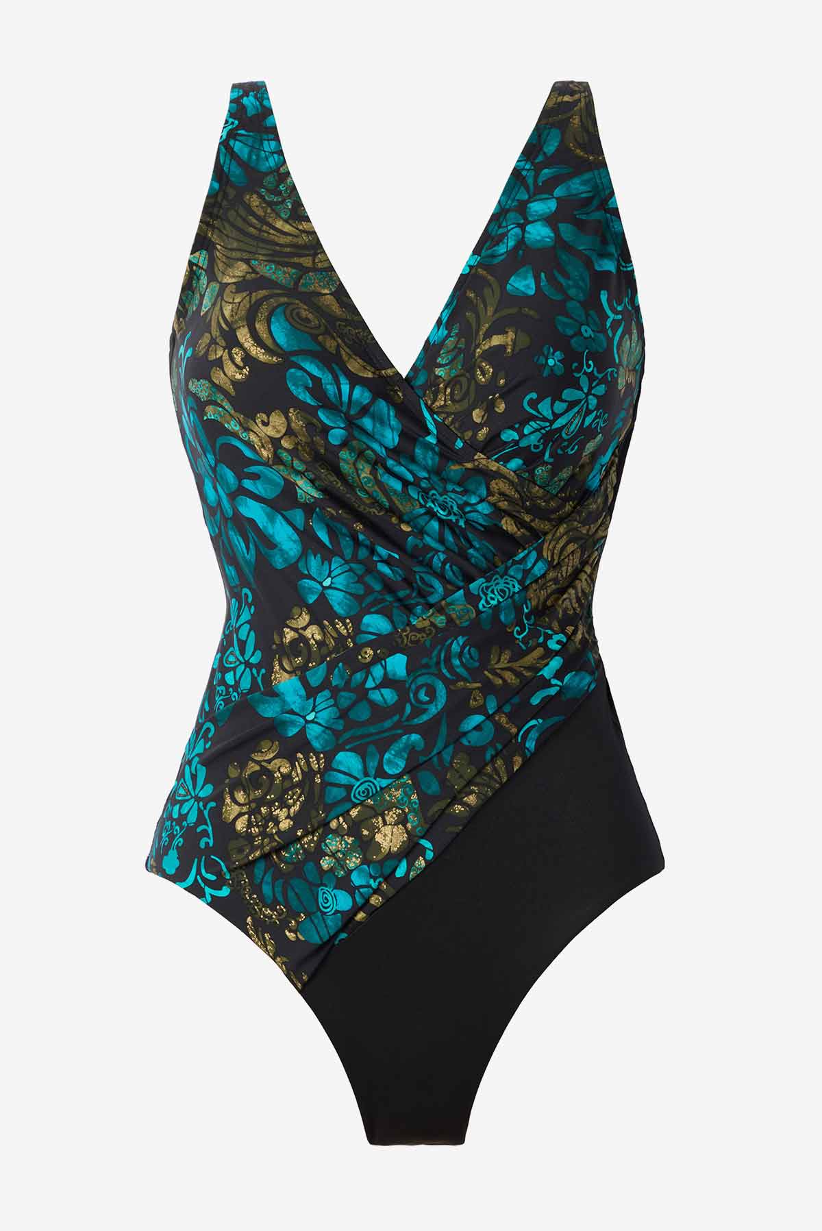 Miraclesuit Black/Multi Plus Size Flor De Mare Oceanus One Piece Swimsuit