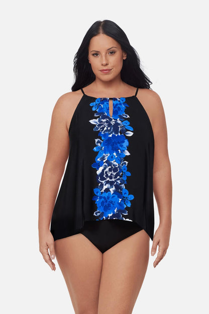 Miraclesuit Black/Multi Plus Size Peephole Tankini Top in Ombra Fiore