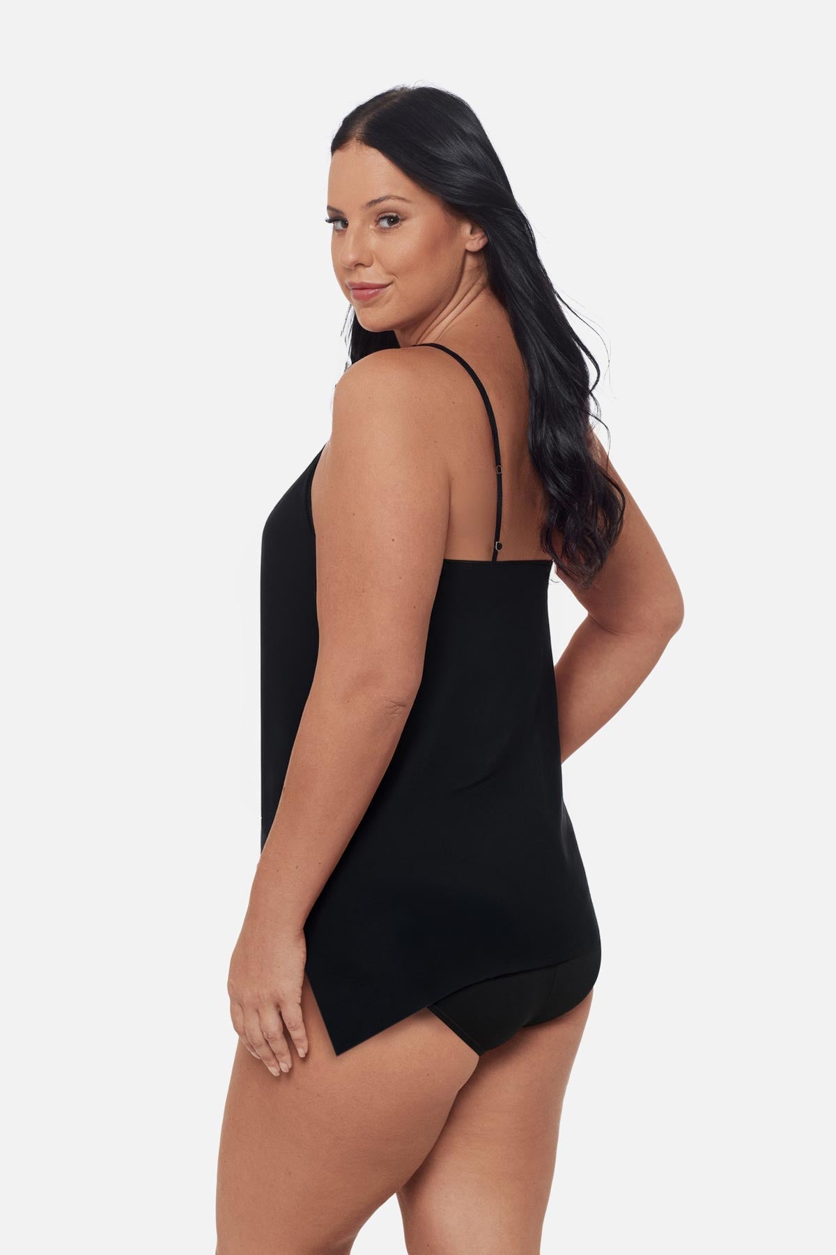 Miraclesuit Black/Multi Plus Size Peephole Tankini Top in Ombra Fiore