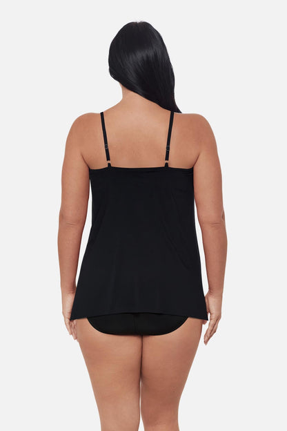 Miraclesuit Black/Multi Plus Size Peephole Tankini Top in Ombra Fiore
