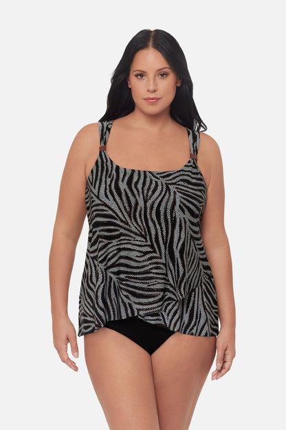 Miraclesuit Black/White Plus Size Dazzle Tankini Top in Zirconic