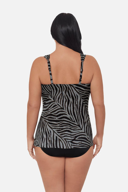 Miraclesuit Black/White Plus Size Dazzle Tankini Top in Zirconic
