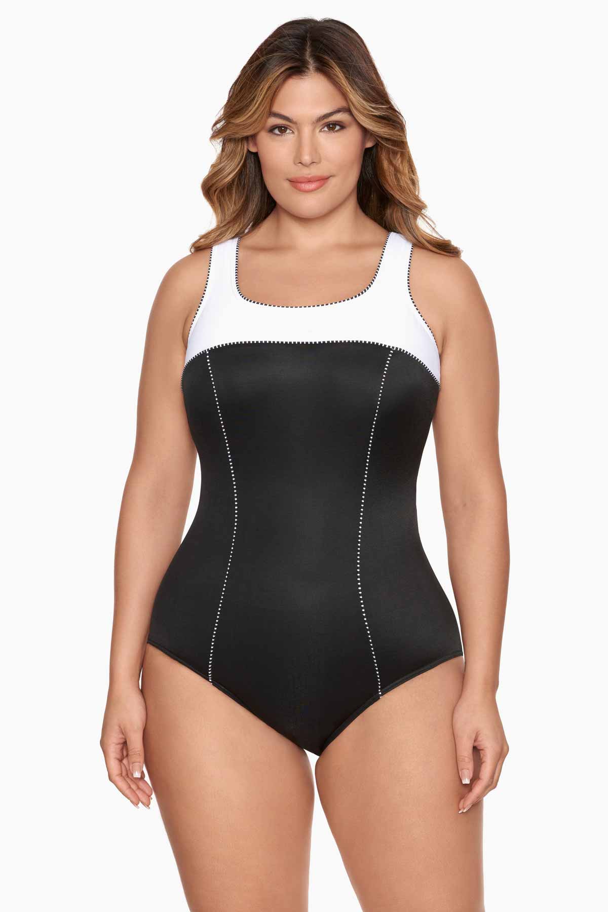 Miraclesuit Black/White Plus Size Tummy Control Swimsuit - Colorblock Touche One Piece