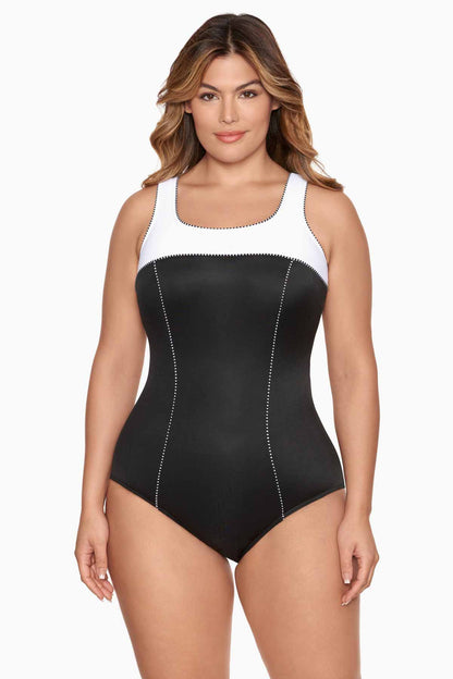 Miraclesuit Black/White Plus Size Tummy Control Swimsuit - Colorblock Touche One Piece