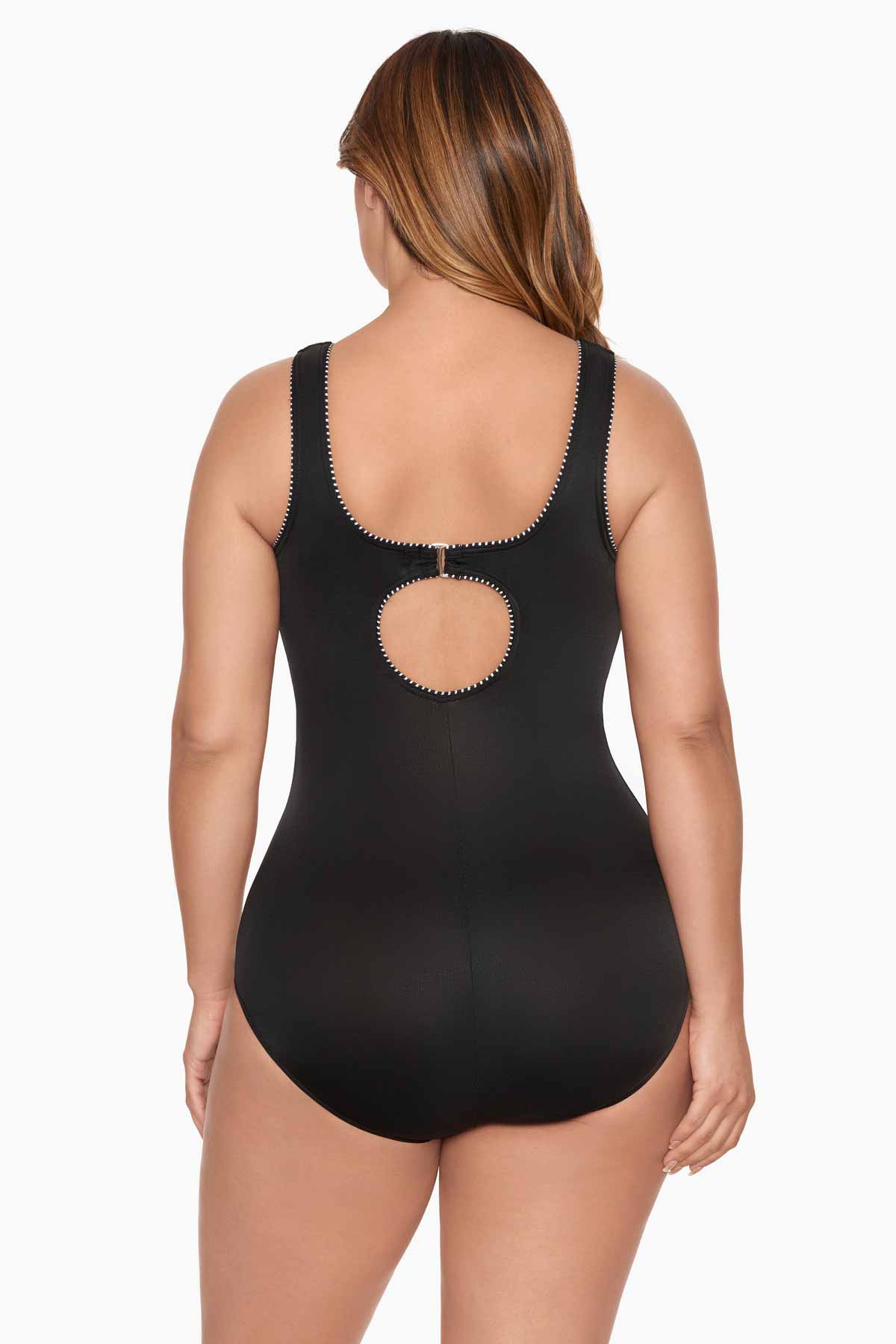 Miraclesuit Black/White Plus Size Tummy Control Swimsuit - Colorblock Touche One Piece