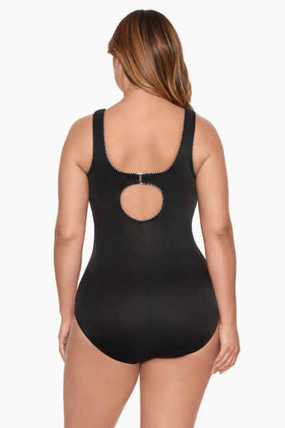Miraclesuit Black/White Plus Size Tummy Control Swimsuit - Colorblock Touche One Piece