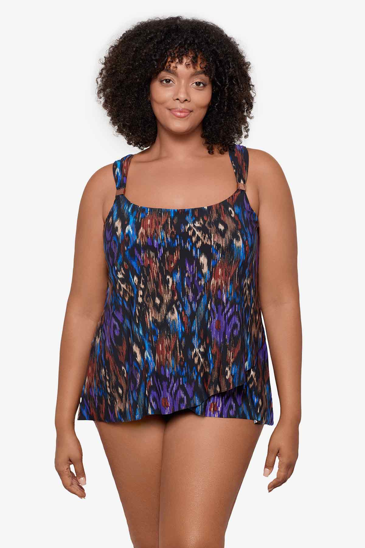 Miraclesuit Black/Multi Plus Size Tapiz Dazzle Tankini Top