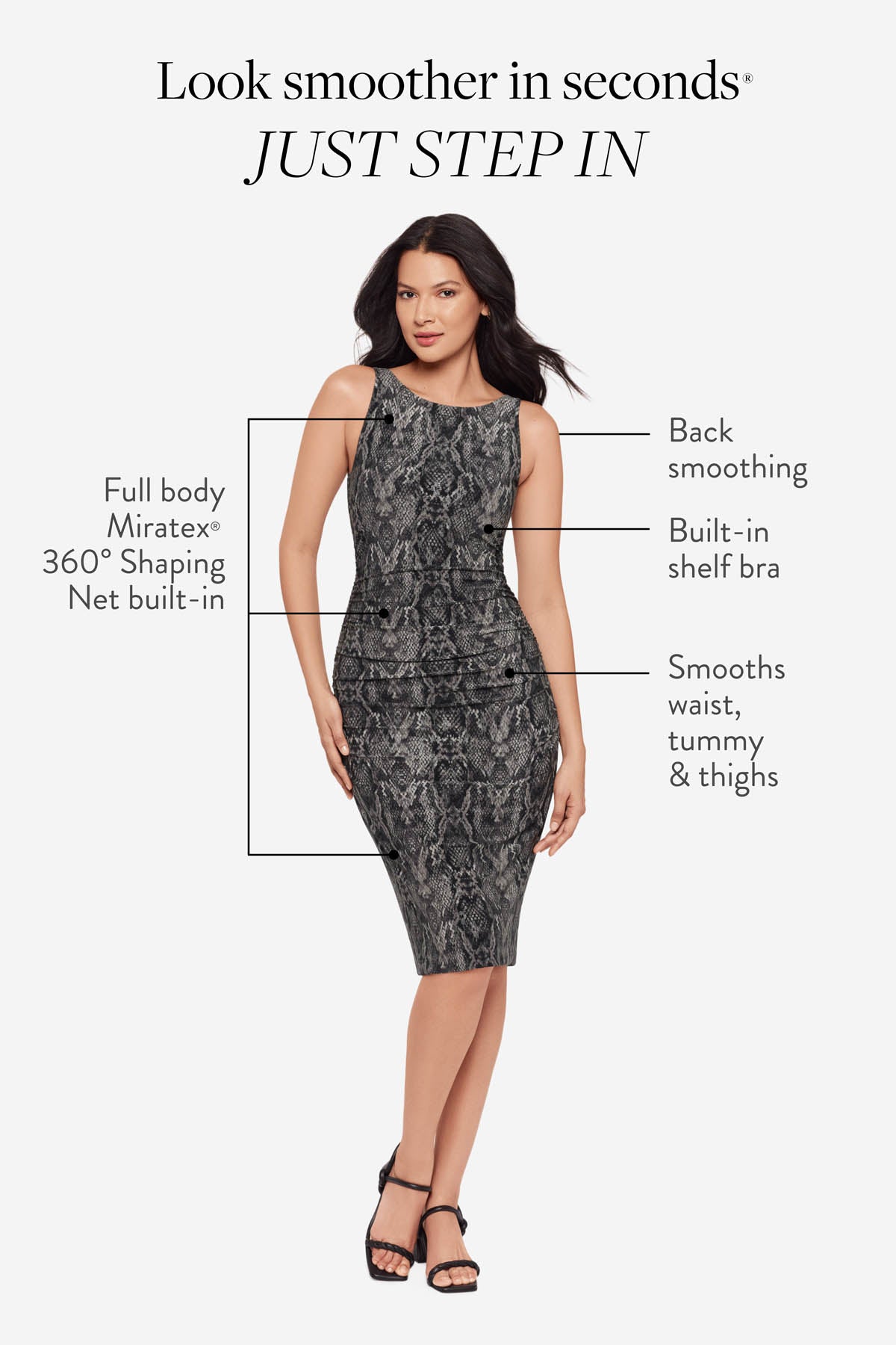 Miraclesuit Black/Multi Body by Regi Shaping Dress In Serpiente