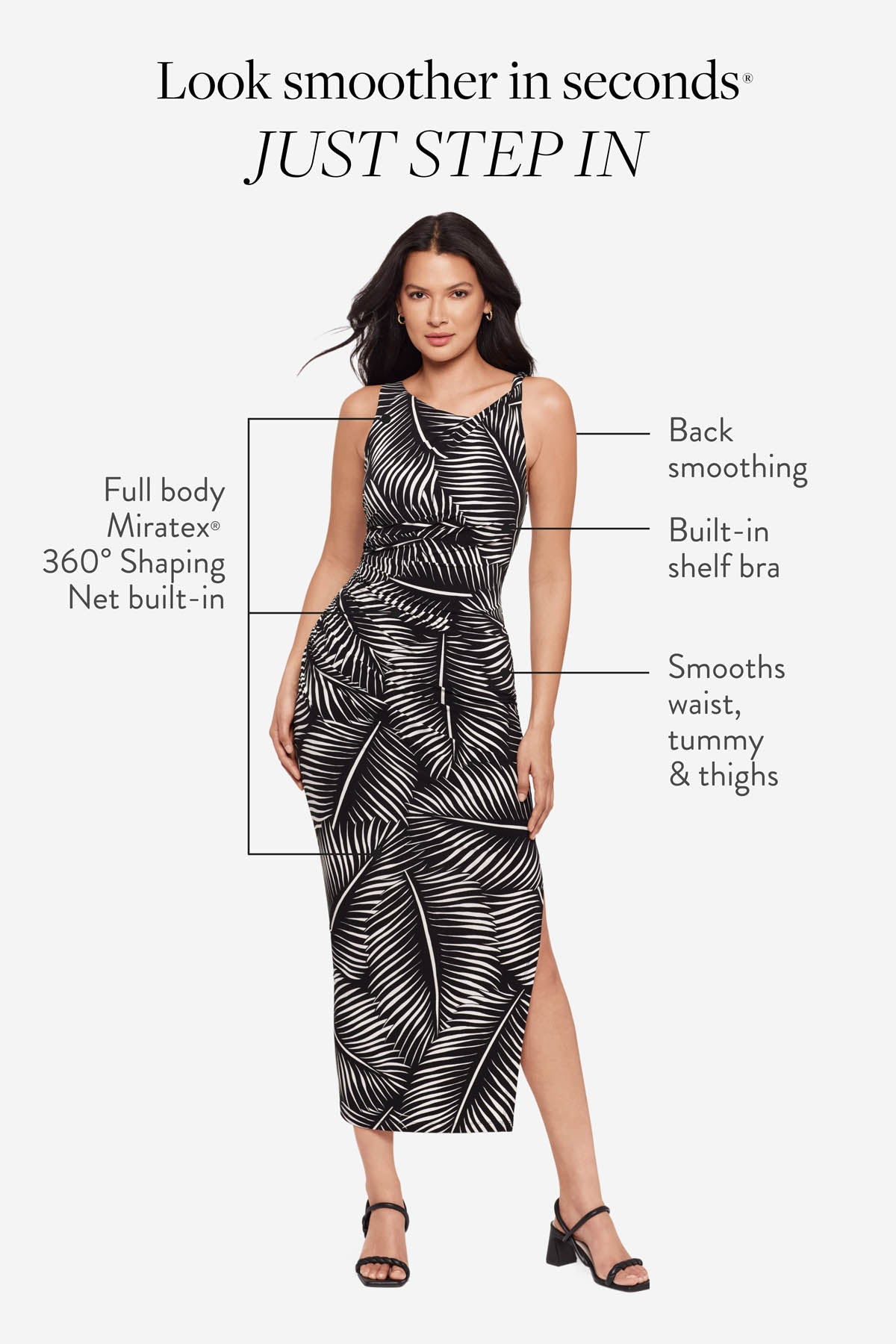 Miraclesuit Black/White Body by Maxi Shaping Dress in Palmera