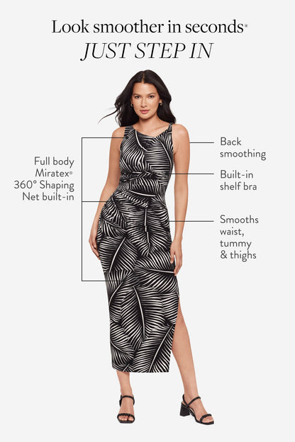 Miraclesuit Black/White Body by Maxi Shaping Dress in Palmera