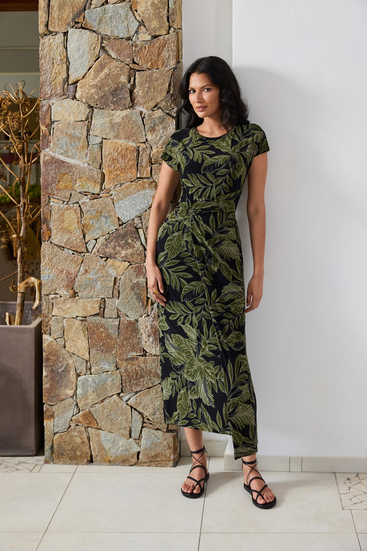 Miraclesuit Black/Multi Body by Loki Wrap Front Shaping Dress in Olive Branch