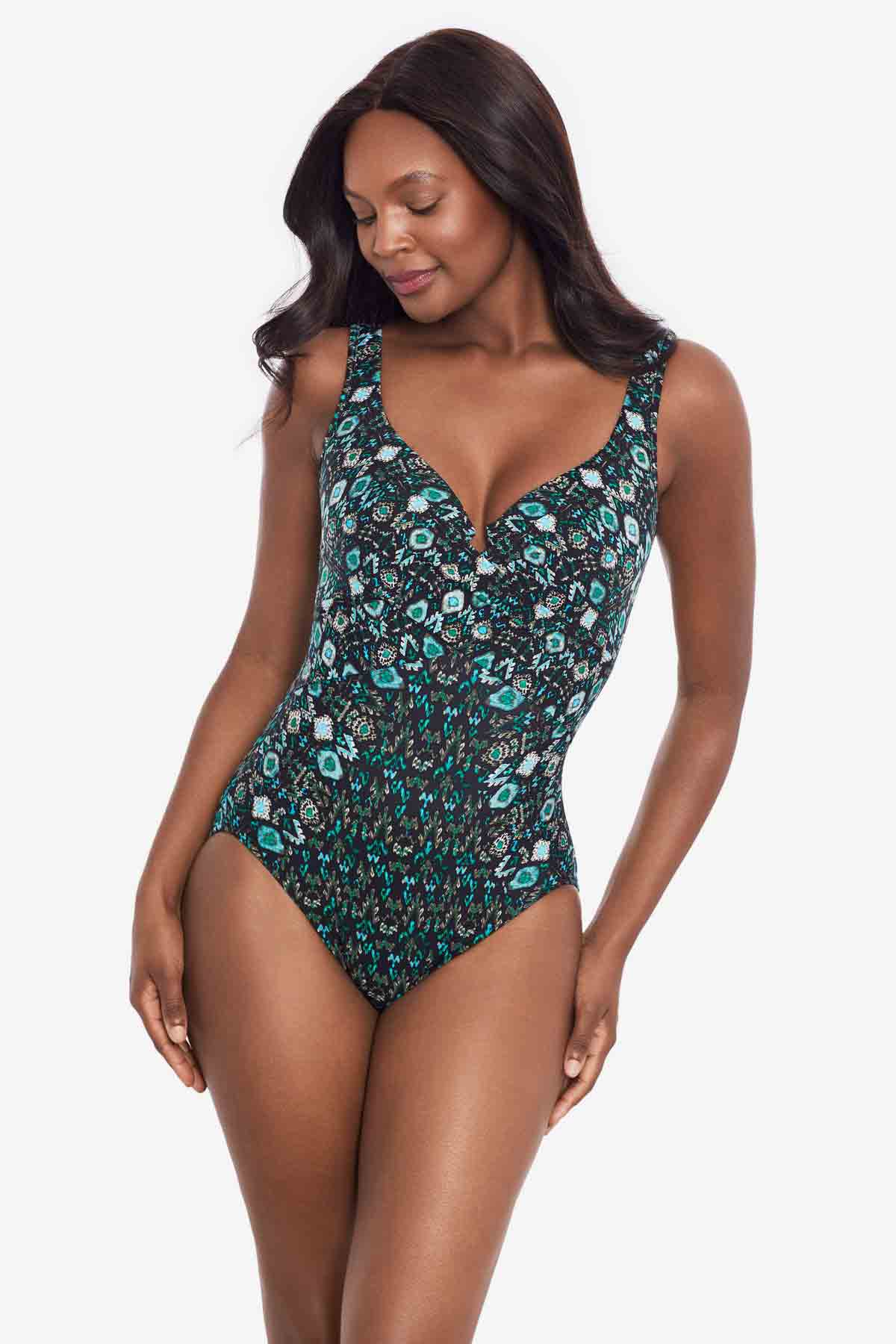 Miraclesuit Black/Multi Bijoux Criss Cross Escape One Piece Swimsuit