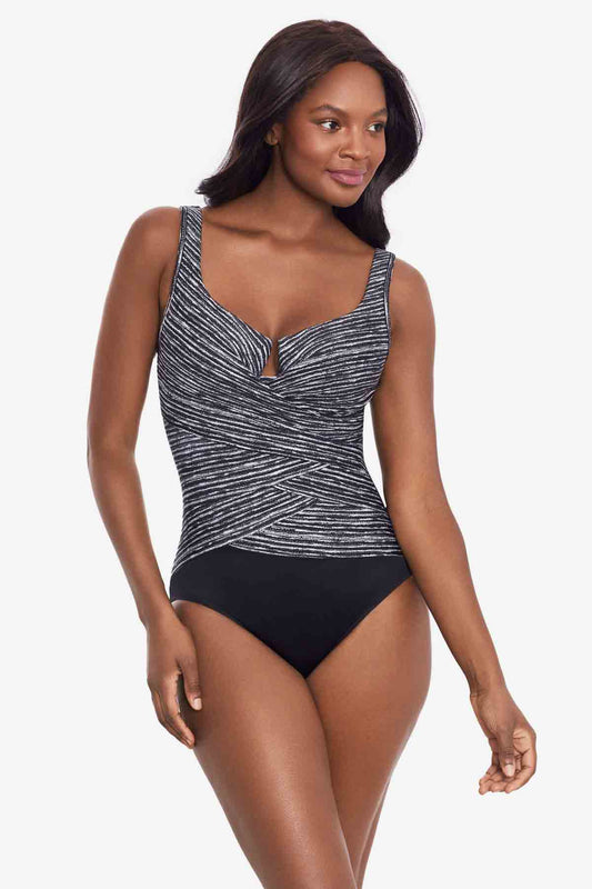 Miraclesuit Black/White Selenite Layered Escape One Piece Swimsuit