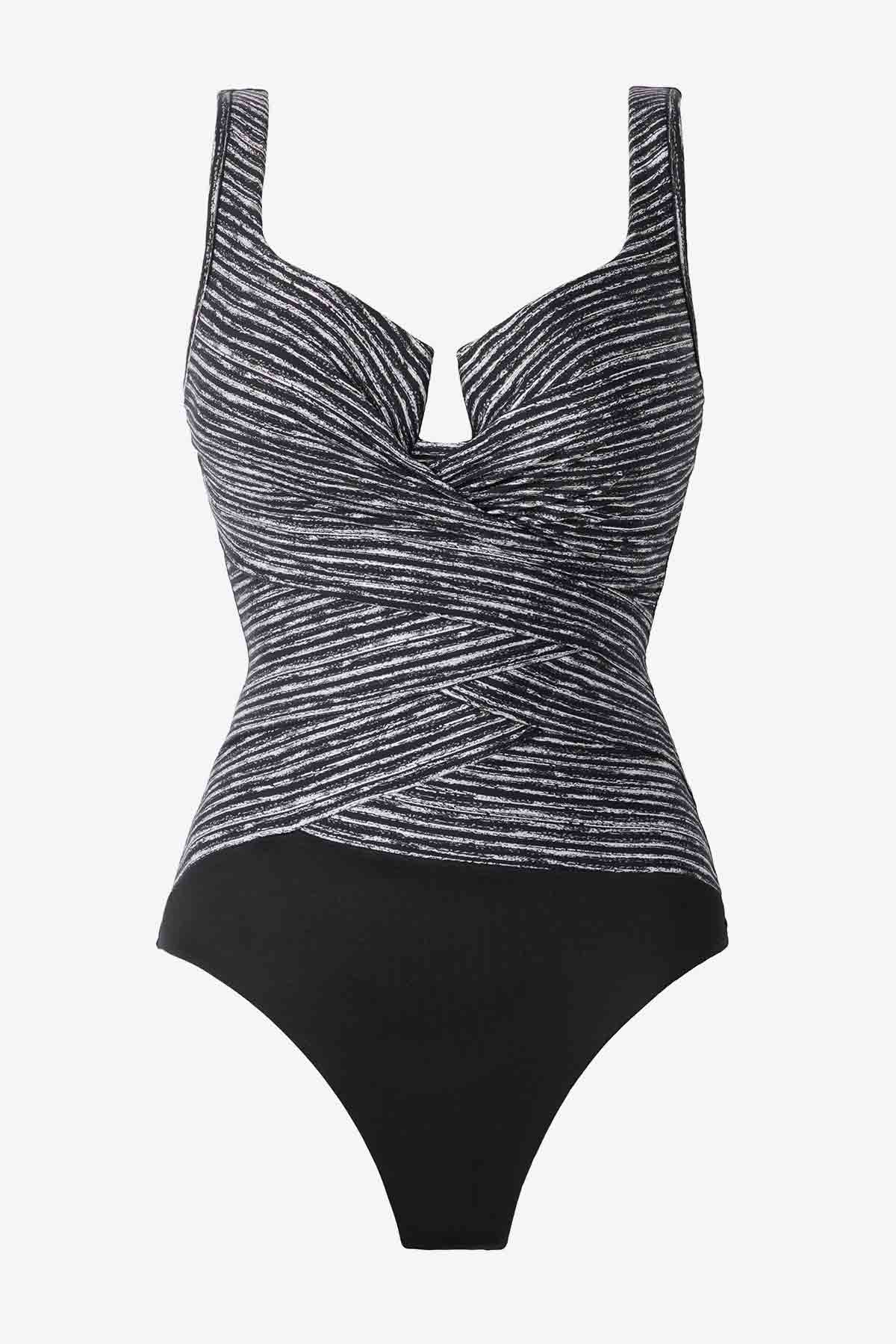 Miraclesuit Black/White Selenite Layered Escape One Piece Swimsuit