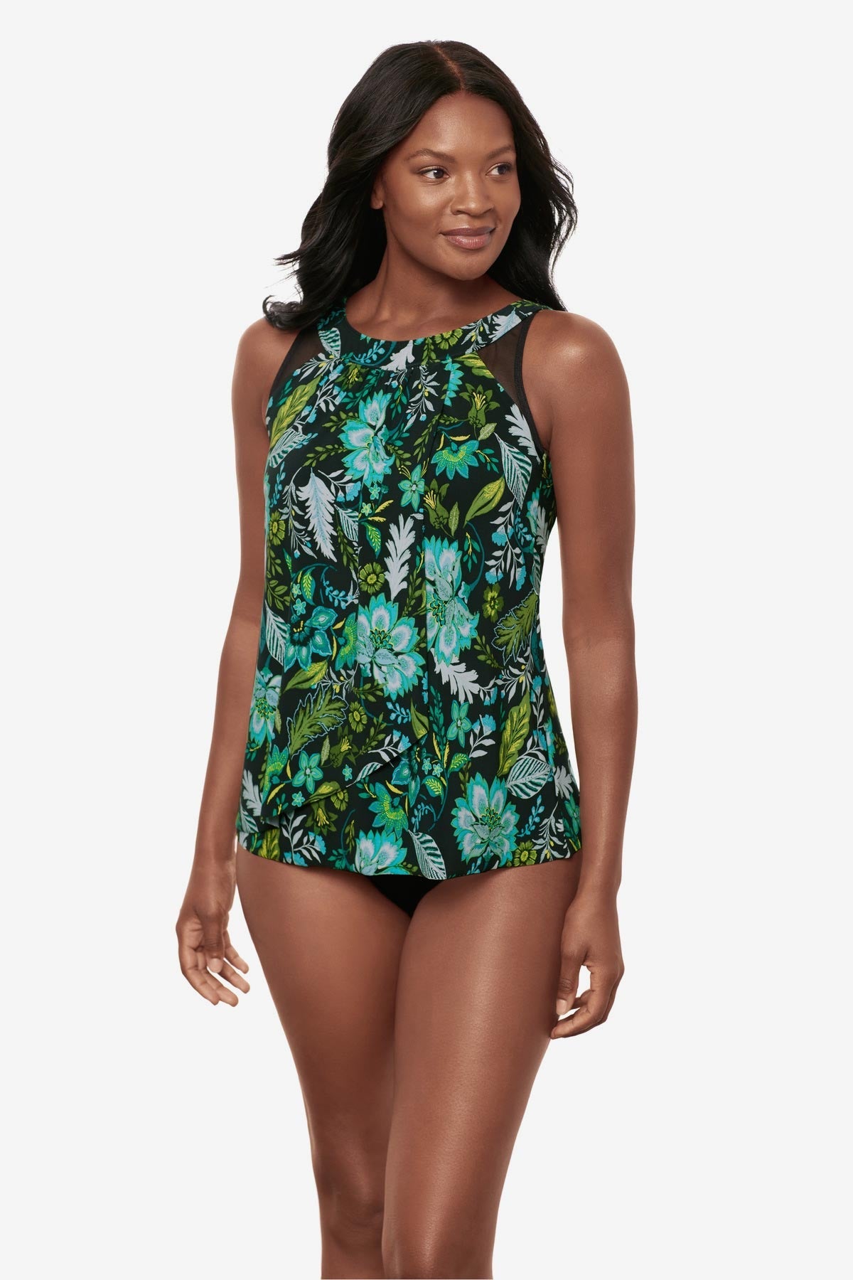 Miraclesuit Black/Multi Ursula Tankini Top in Florica