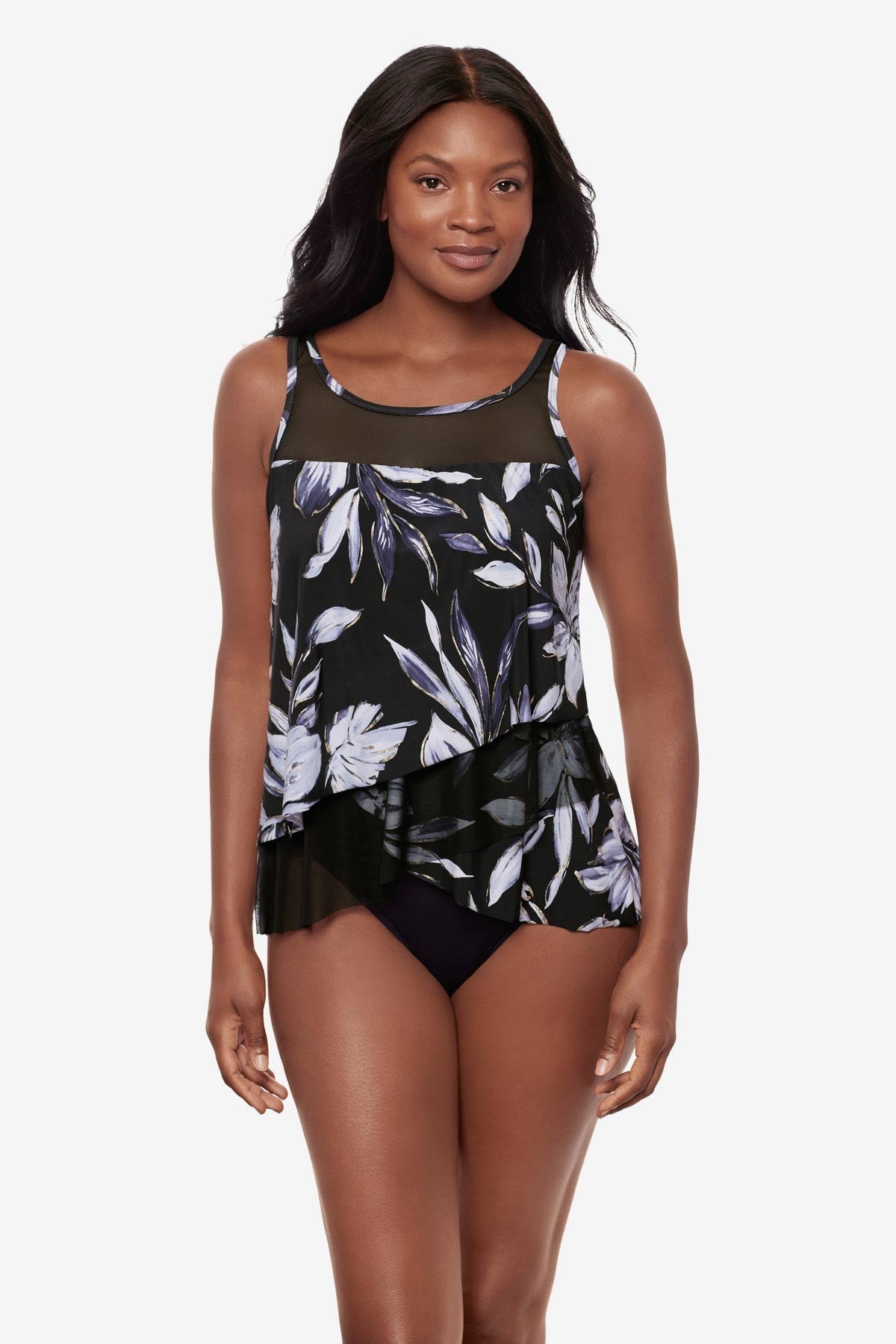 Miraclesuit Black/White Mirage Tankini Top in Fiore Di Luna