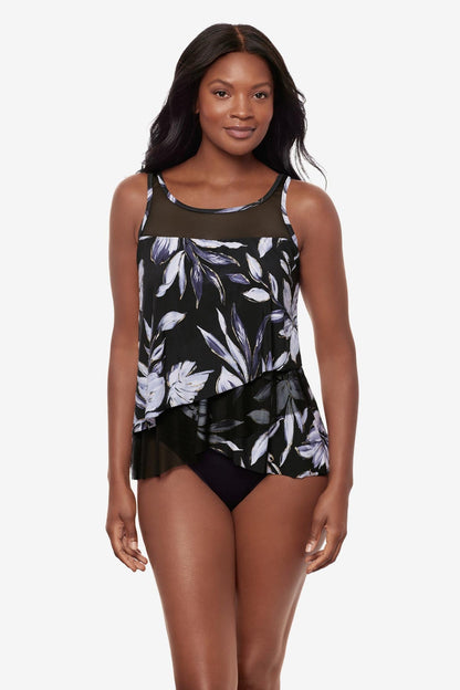 Miraclesuit Black/White Mirage Tankini Top in Fiore Di Luna